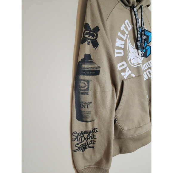 Ecko Unltd. Mens Graphic Hoodie Y2K Brown Tan World Famous Rhino Pullover Size S - Picture 3 of 15